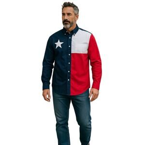 Roper Texas Pieced Flag Collection Long Sleeve Button Shirt Patriotic Size L